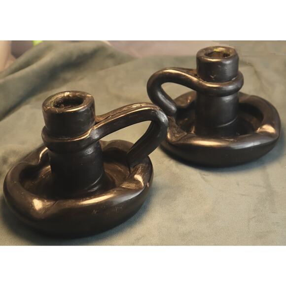 Vintage Mexican Lama Oaxaca Barro Negro Candleholder Pair Candle Holders - Picture 3 of 6
